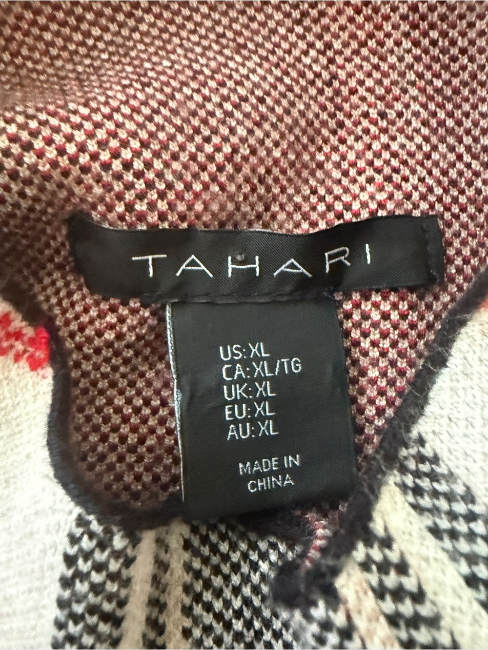 Tahari Sweater Women’s Black Cream Red Plaid Mock Neck Long Sleeve Size XL - Picture 4 of 7